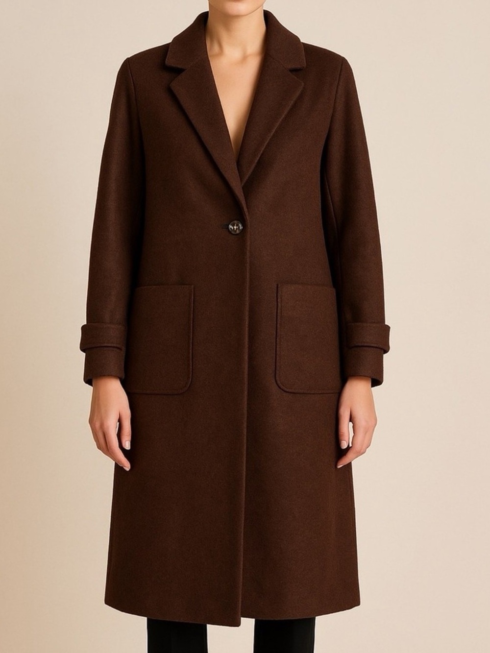 NWT HOUSE OF HARLOW Classic Brown Wool-Blend Long Coat Size S